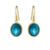 Susanne Friis Bjørner øreringe Oval Cabochon forgyldt sølv m. London Blue krystal