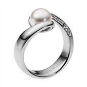 *Skagen Designs ring Agnethe, stål, perle, krystaller, str. 5,5 - 9