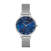 Skagen Designs Dameur, stål, mesh rem, 30mm. blå skive, 3atm