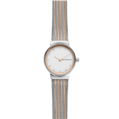 Skagen Designs Freja dameur stål bicolor rosadoublé meshlænke 12 krystaller på skiven