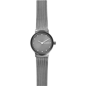 Skagen Designs Freja dameur stål mørkgrå meshlænke 12 krystaller på skiven