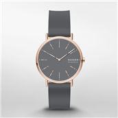 Skagen Designs Signatur dameur stål rosadoublé grå læderrem 38mm mineralglas