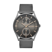 Skagen Designs Herreur, stål, mørk skive m/rosa index 40 mm., kronograf, mesh lænke 