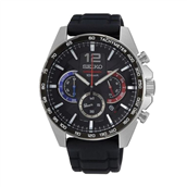 Seiko Chronograph herreur stål sort gummirem 10bar 44mm
