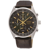 Seiko Chronograph herreur stål læderrem 10bar 41mm