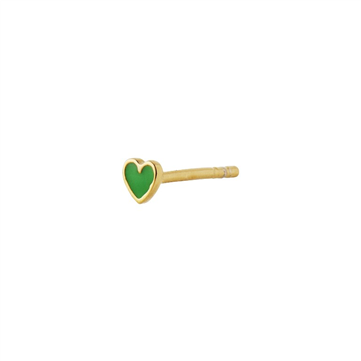 STINE A ørestik Petit Love Heart forgyldt sølv grass green emalje (1 stk)