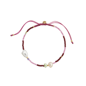 STINE A armbånd Deep Red Sea Bordeaux And Pink sølv forgyldt pink nylon med perler ædelsten (17-25 cm)