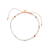 STINE A armbånd Confetti Pearl Pink Pastel sølv forgyldt lyserød nylon med perler (17-25 cm)
