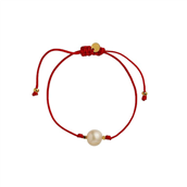 STINE A armbånd Big Pearl Berrie - Red Ribbon forgyldt sølv (23 cm)