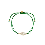 STINE A armbånd Baroque Pearl Berrie - Grass Green Ribbon forgyldt sølv (23 cm)